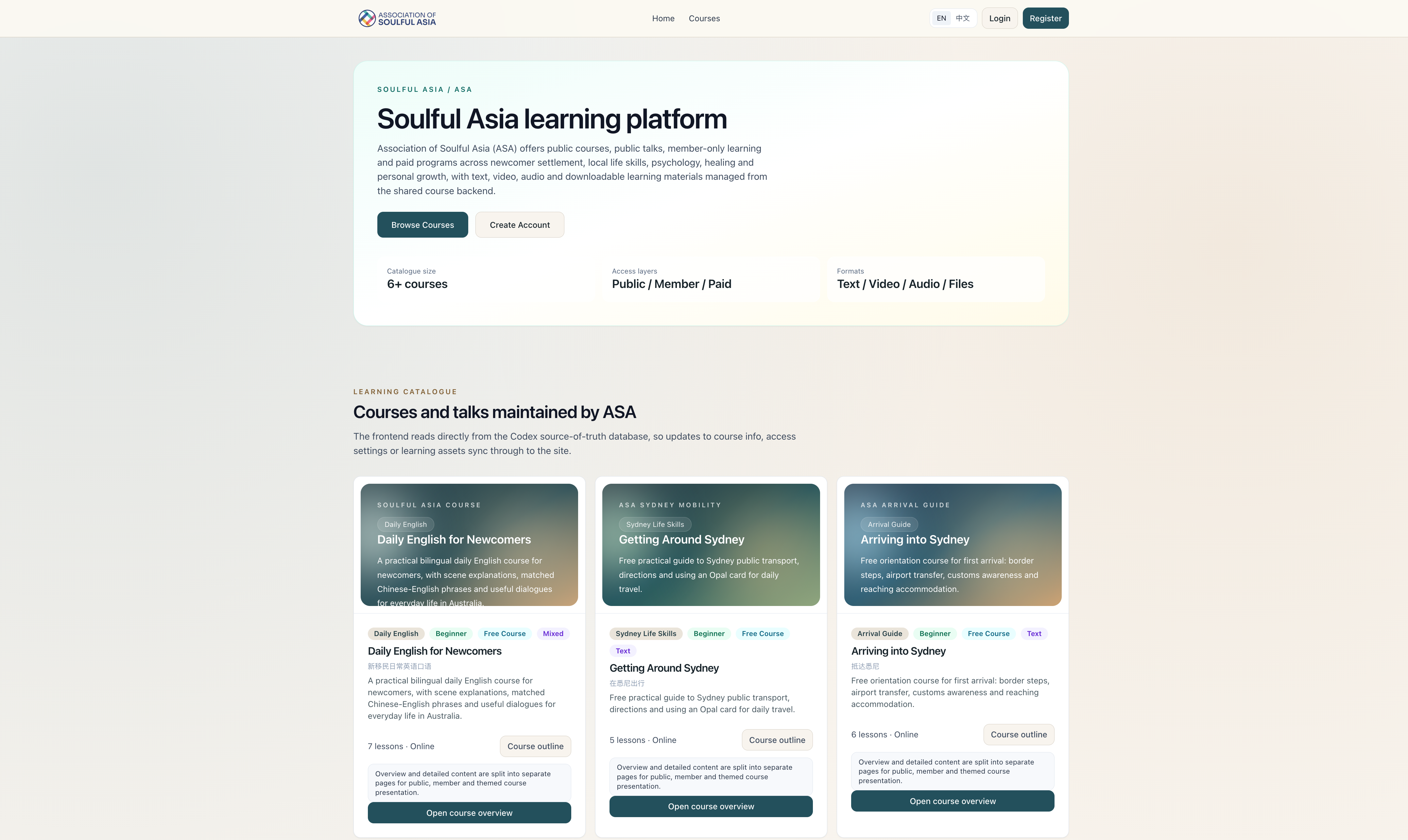 Soulful Asia learning platform screenshot